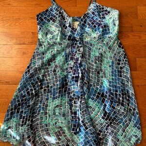 Victoria’s Secret Blue Mosaic Satin Tie Front Cami Slip Top Y2K Festival Small